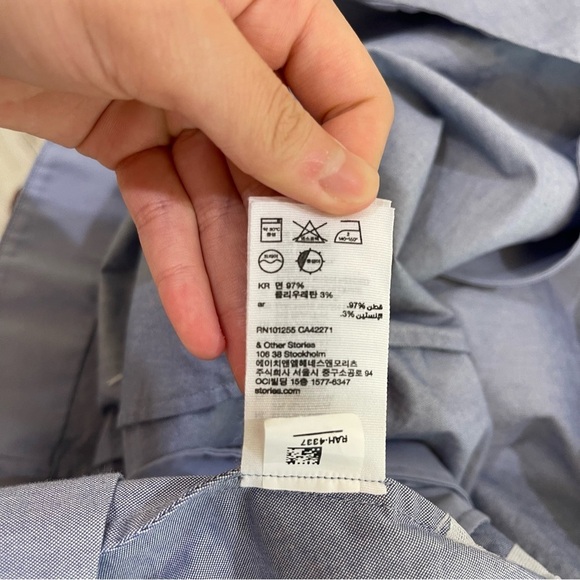 & OTHER STORIES A-Line Cotton Blue Chambray Bow Front Dress Size 2 - Picture 13 of 14